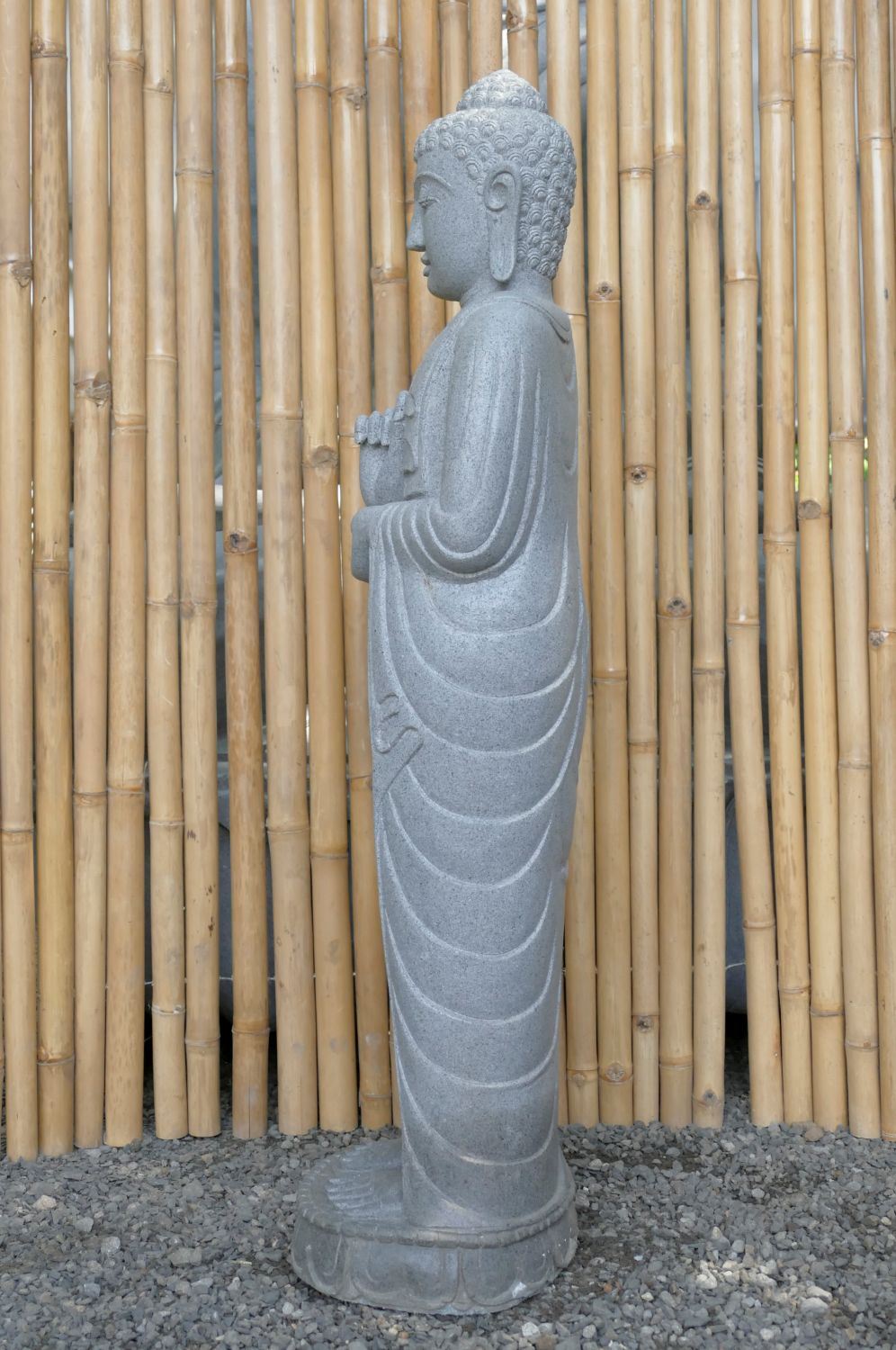  Product image 6 of the product “Standing Buddha made of Riverstone in Dharmachakra position - gesture of wheel of the teaching of Dharma. About 122cm height ”
